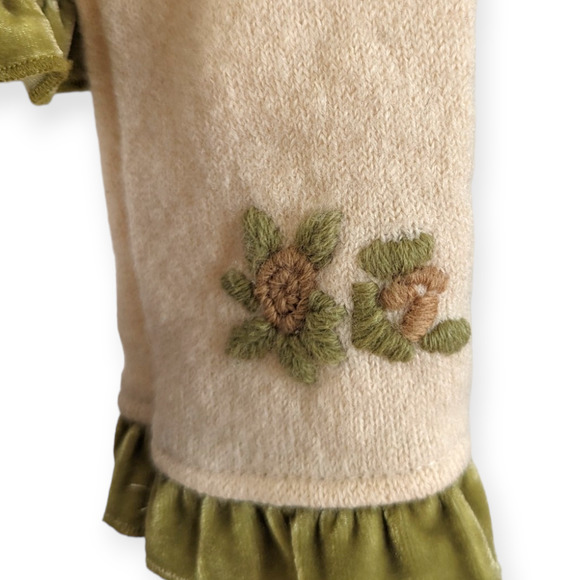 Tally-Ho Cream Wool Ruffle Cardigan with floral embroidery - Picture 6 of 11